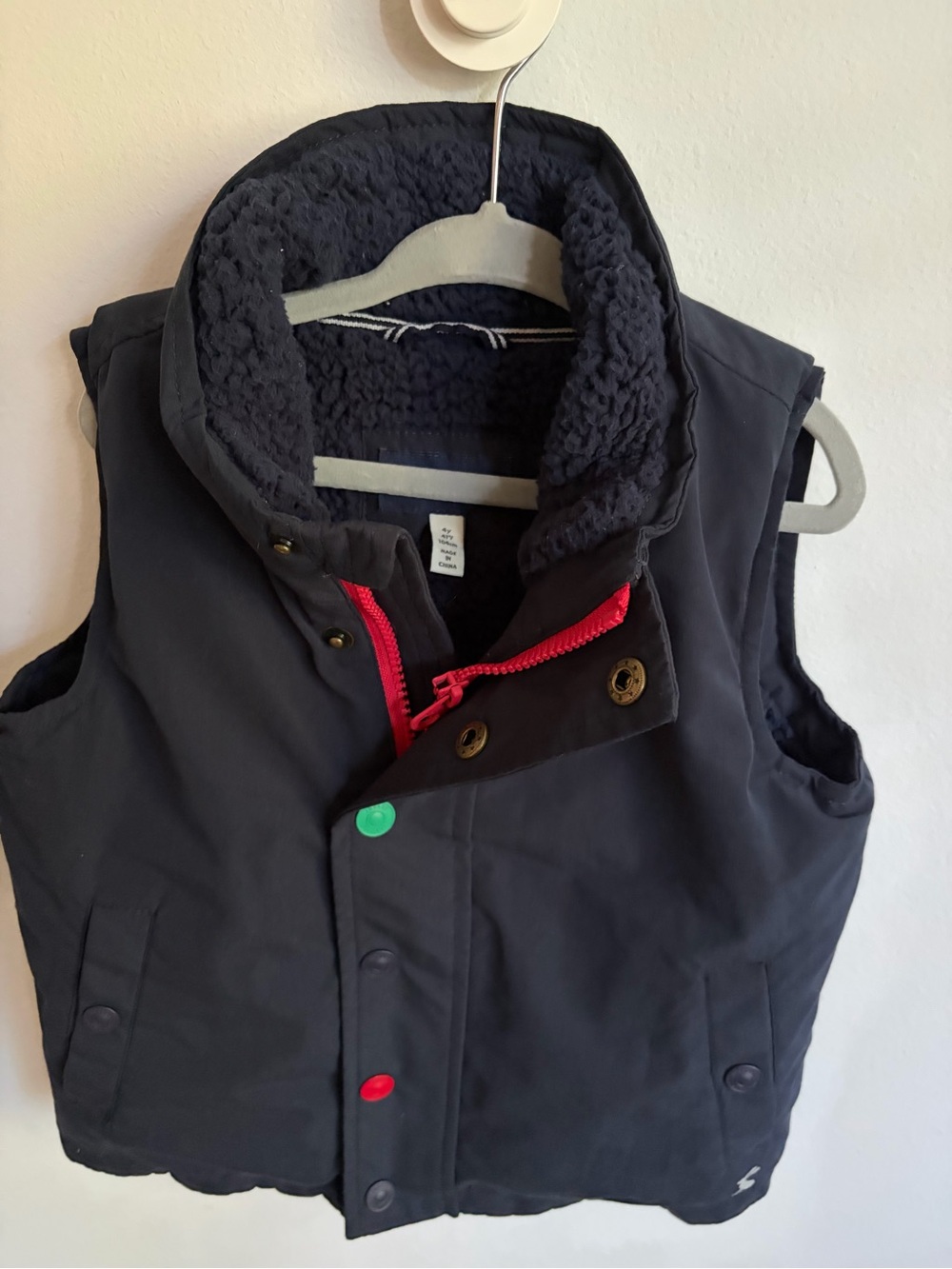 Joules Kids Navy Puffer Vest with Cozy Sherpa Lining and Space Design on Back